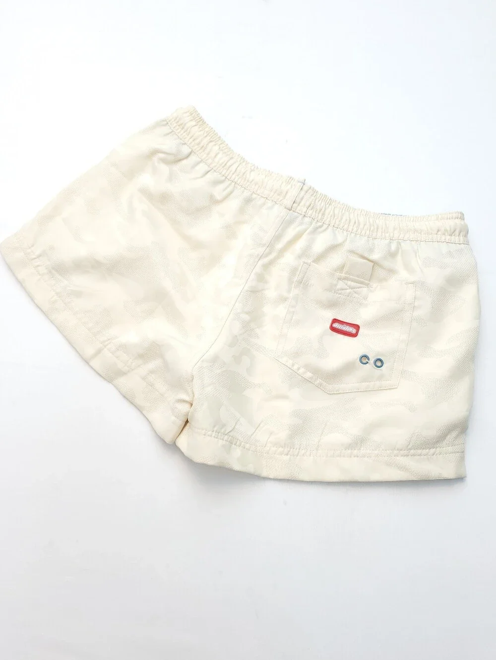 ​AussieBum Men's Swim Trunks Cream Blue Side Stripe Mesh Lined Board Short Sz M